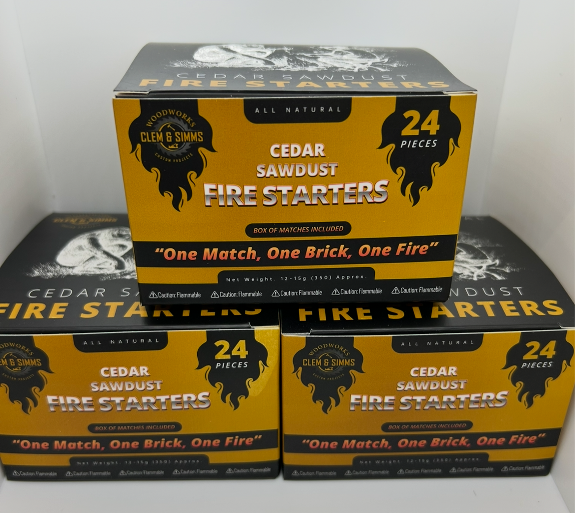 Cedar Sawdust Fire Starters - Camp & Cabin Bundle (72 Bricks) Clem & Simms Cedar Fire Starters